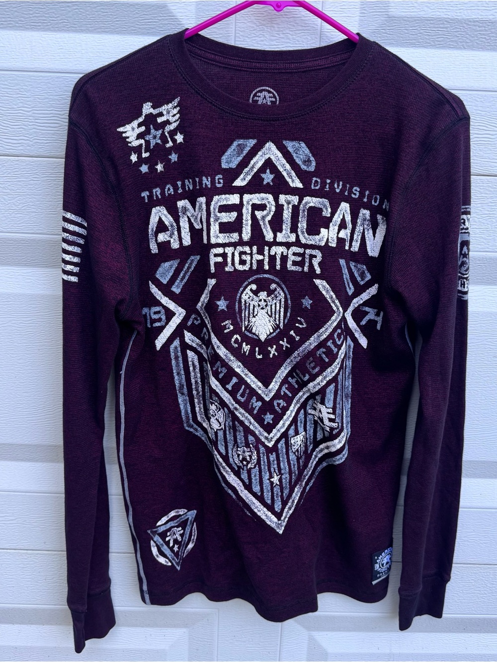 American Fighter Men's Long Sleeve Graphic Tee - Burgundy with White Print